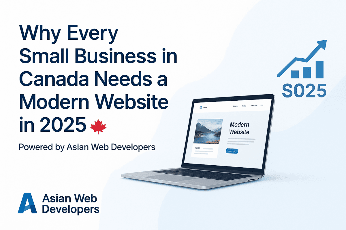 Why every small business in Canada needs a modern website in 2025 — promotional graphic by Asian Web Developers.”