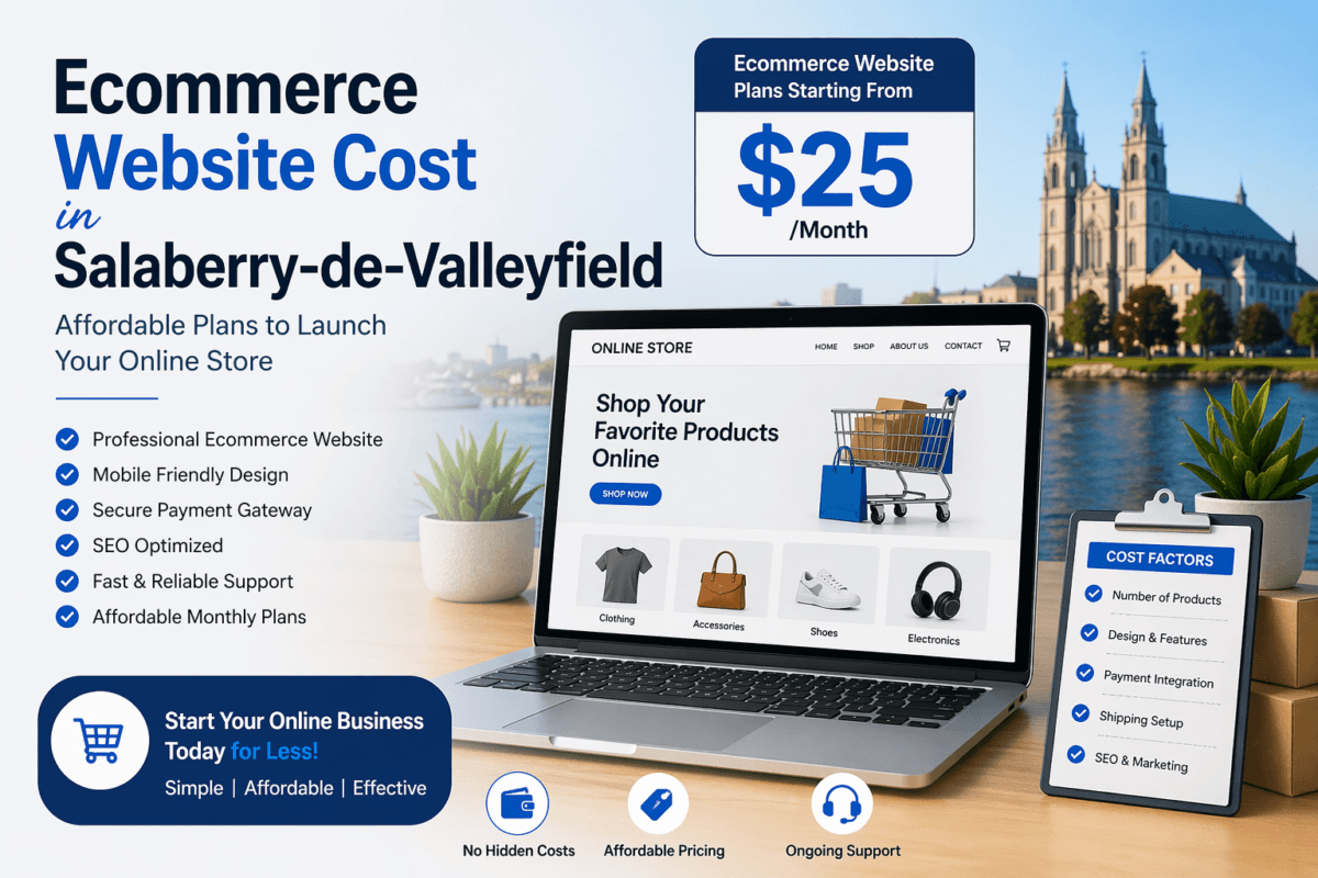 Ecommerce website cost in Salaberry-de-Valleyfield starting at $25 per month for small business online stores