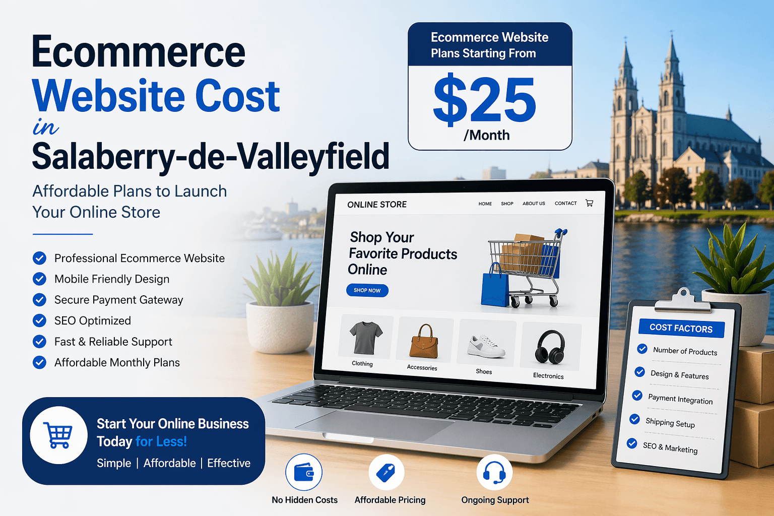 Ecommerce website cost in Salaberry-de-Valleyfield starting at $25 per month for small business online stores