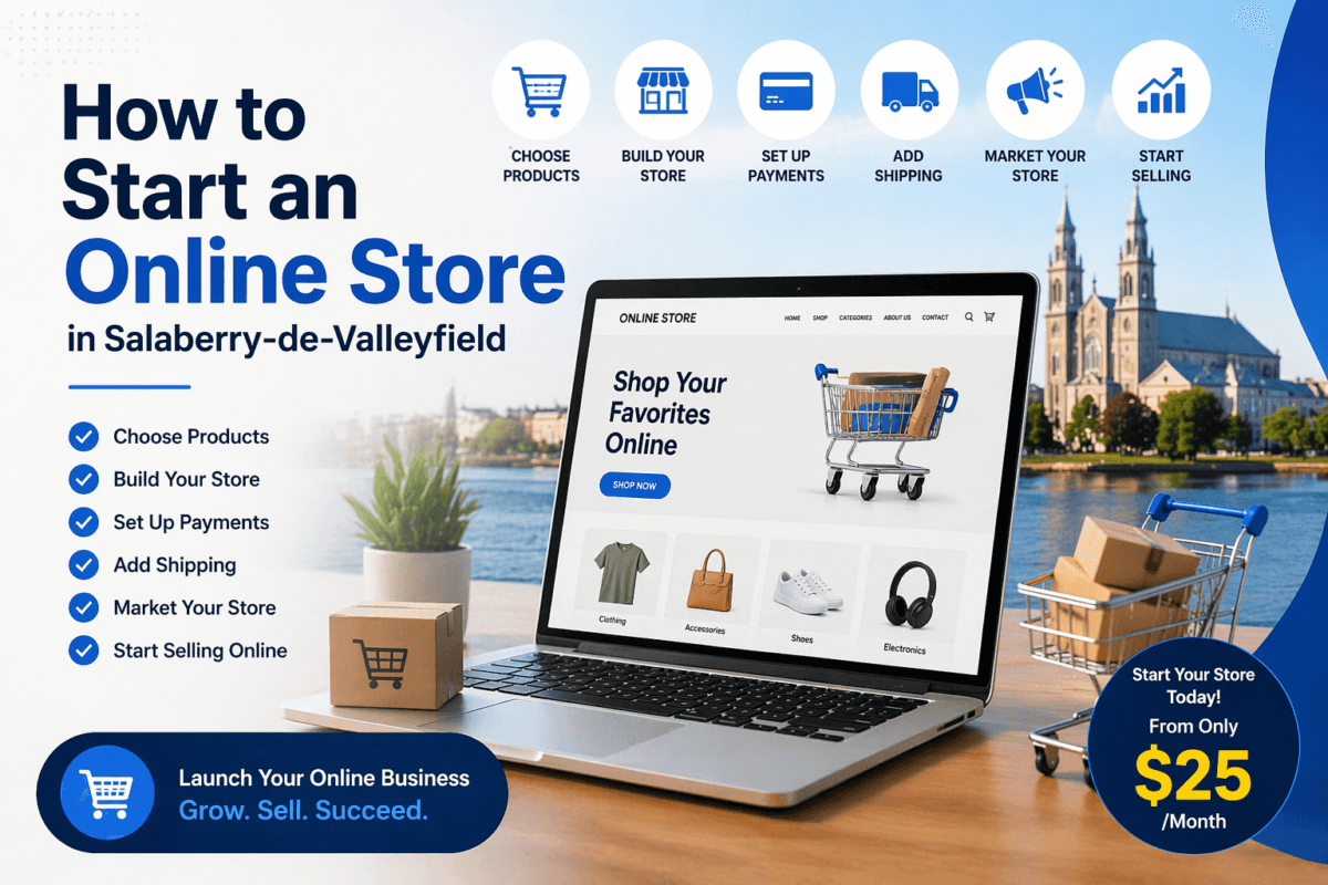 How to start an online store in Salaberry-de-Valleyfield with ecommerce website setup and $25 per month plans