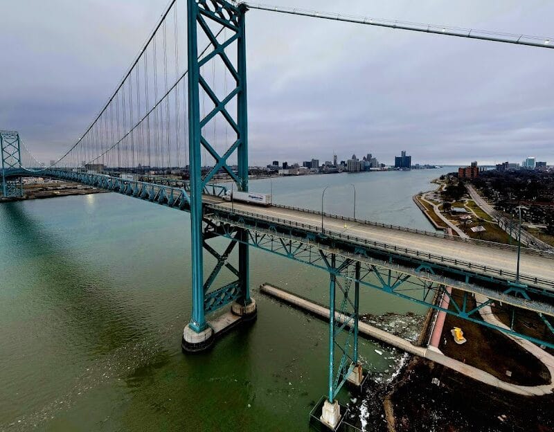 Website Design in Windsor Ontario by Asian Web Developers featuring Ambassador Bridge skyline view