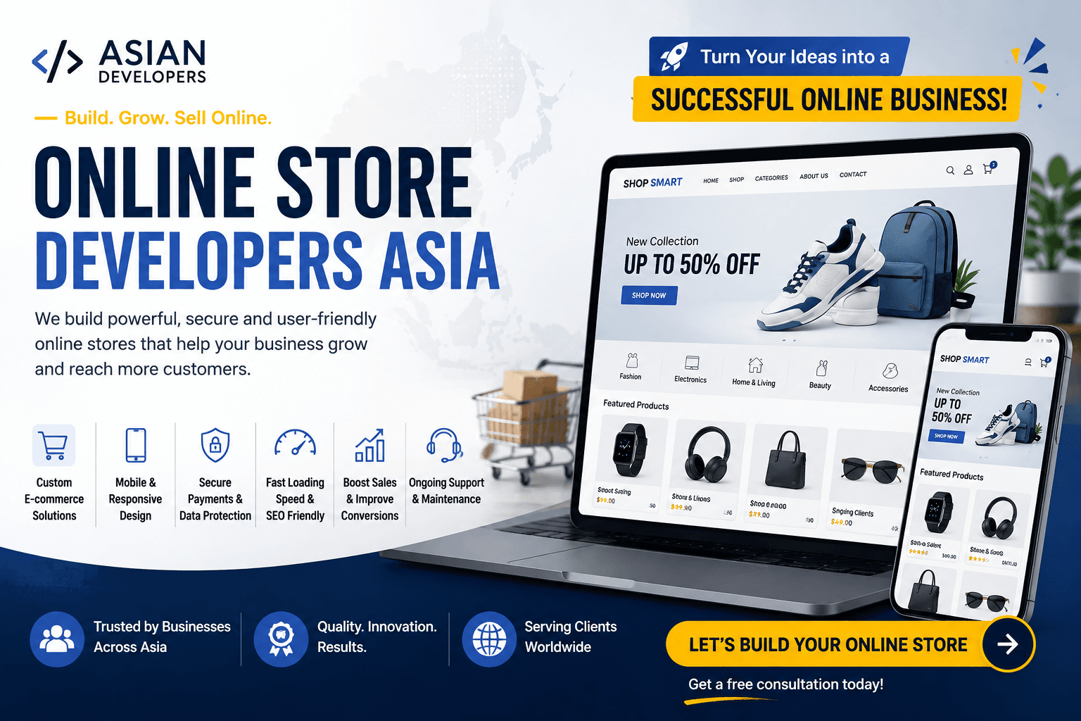 Online store developers in Asia creating responsive and secure e-commerce websites