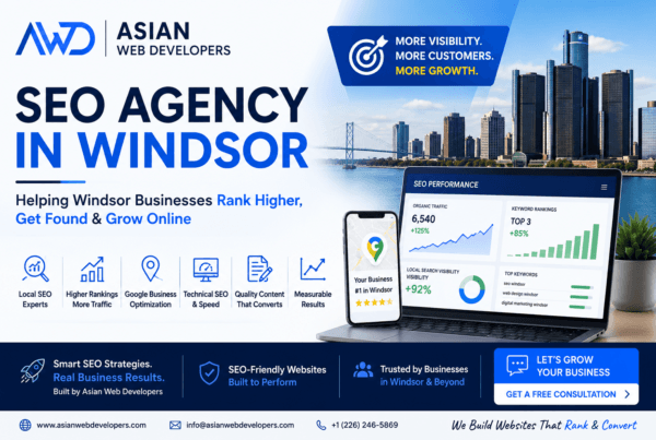 Professional Search Engine Optimization Windsor services by Asian Web Developers helping local businesses improve Google rankings, website traffic, and online growth.